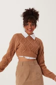 Kadın Triko Sweatshirt Taba thumbnail 1