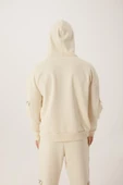 Erkek Kapüşonlu Kanguru Cepli Sweatshirt Ekru thumbnail 5