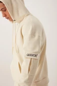 Erkek Kapüşonlu Kanguru Cepli Sweatshirt Ekru thumbnail 2