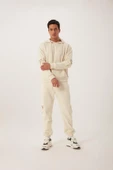 Erkek Kapüşonlu Kanguru Cepli Sweatshirt Ekru thumbnail 3