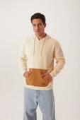 Erkek Parçalı 3 İplik Sweatshirt Ekru thumbnail 1
