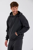 Erkek Kapüşonlu Kanguru Cepli Sweatshirt Antrasit thumbnail 2