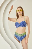Sarı Lacivert  Puantiyeli Straplez Tek Üst Bikini thumbnail 2