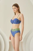 Sarı Lacivert  Puantiyeli Straplez Tek Üst Bikini thumbnail 3