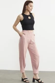 Paça Büzgü Detaylı Krep Pantolon - Pembe thumbnail 4
