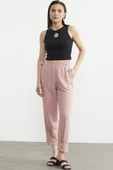 Paça Büzgü Detaylı Krep Pantolon - Pembe thumbnail 1