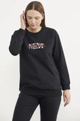 Sıfır Yaka Oversize Sweatshirt - Siyah thumbnail 2