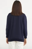 Sıfır Yaka Oversize Sweatshirt - Lacivert thumbnail 4