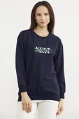 Sıfır Yaka Oversize Sweatshirt - Lacivert thumbnail 3
