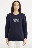 Sıfır Yaka Oversize Sweatshirt - Lacivert thumbnail 1