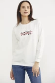 Sıfır Yaka Oversize Sweatshirt - Ekru thumbnail 3