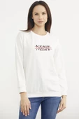 Sıfır Yaka Oversize Sweatshirt - Ekru thumbnail 2