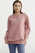 Sıfır Yaka Oversize Sweatshirt - Gül Kurusu thumbnail 2