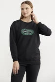 Baskılı Oversize Basic Sweatshirt - Siyah thumbnail 4