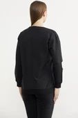 Baskılı Oversize Basic Sweatshirt - Siyah thumbnail 5
