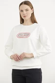 Baskılı Oversize Basic Sweatshirt - Ekru thumbnail 4