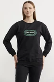 Baskılı Oversize Basic Sweatshirt - Siyah thumbnail 3