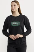 Baskılı Oversize Basic Sweatshirt - Siyah thumbnail 2