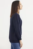 Baskılı Oversize Basic Sweatshirt - Lacivert thumbnail 4