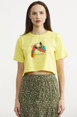 Oversize Baskılı Crop Tişört - Sarı thumbnail 1