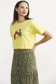 Oversize Baskılı Crop Tişört - Sarı thumbnail 4