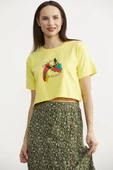 Oversize Baskılı Crop Tişört - Sarı thumbnail 3