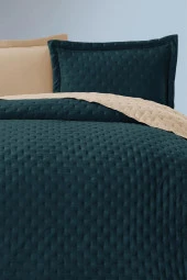Washed Soft Çift Taraflı Çift Kişilik Yatak Örtüsü Yeşil thumbnail 1