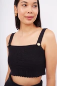 Peraluna IRIS BRALETTE Gold Düğmeli Kadın Bralet - Siyah thumbnail 1