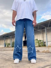 Premium Baggy Starry Patch Kot Pantolon thumbnail 1