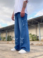 Premium Baggy Starry Patch Kot Pantolon thumbnail 2