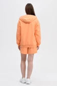 Kadın Kapüşonlu Fermuarlı Sweatshırt Oranj thumbnail 3