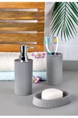 3 Parça Çizgili Banyo Seti Açık Gri thumbnail 3