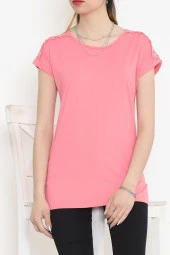 Omuz Dantelli Bluz Pembe - 18151.599. thumbnail 1