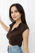 Hakim Yaka Dekolteli Crop Bady Kahve - P-020498 thumbnail 2