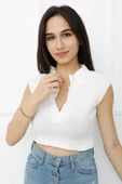 Hakim Yaka Dekolteli Crop Bady Ekru - P-020498 thumbnail 1