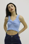 Bel Lastikli Triko Bluz Mavi - P-019708 thumbnail 1