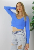 Büzgülü Fitilli Bluz Mavi  - 94574 thumbnail 1