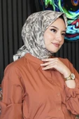 Floral Desen Bej Soft Pamuk Eşarp thumbnail 1