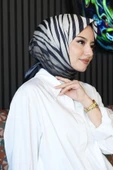 Zebra Desen Siyah Soft Pamuk Eşarp thumbnail 2