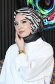 Zebra Desen Siyah Soft Pamuk Eşarp thumbnail 1