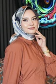 Yaprak Desen Mavi Soft Pamuk Eşarp thumbnail 4