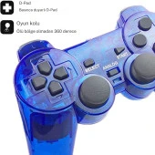 Cosmostech PS2 Controller Oyun Kolu , Titreşimli Gamepad Joystick Mavi thumbnail 6