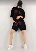Unisex Nakış İşlemeli Şort Takım - Siyah thumbnail 2