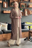 Dama Desenli Sütlü Kahve Triko Hırka thumbnail 9