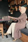 Dama Desenli Sütlü Kahve Triko Hırka thumbnail 2