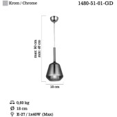 Lucea Onda Tekli Krom GD Avize 1XE27 thumbnail 5