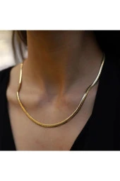 Gold Renk Balık Sırtı Çelik Kolye thumbnail 3