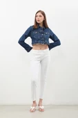 Kadın Püsküllü Crop Jean Ceket thumbnail 6