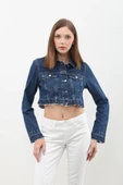 Kadın Püsküllü Crop Jean Ceket thumbnail 8