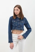 Kadın Püsküllü Crop Jean Ceket thumbnail 9